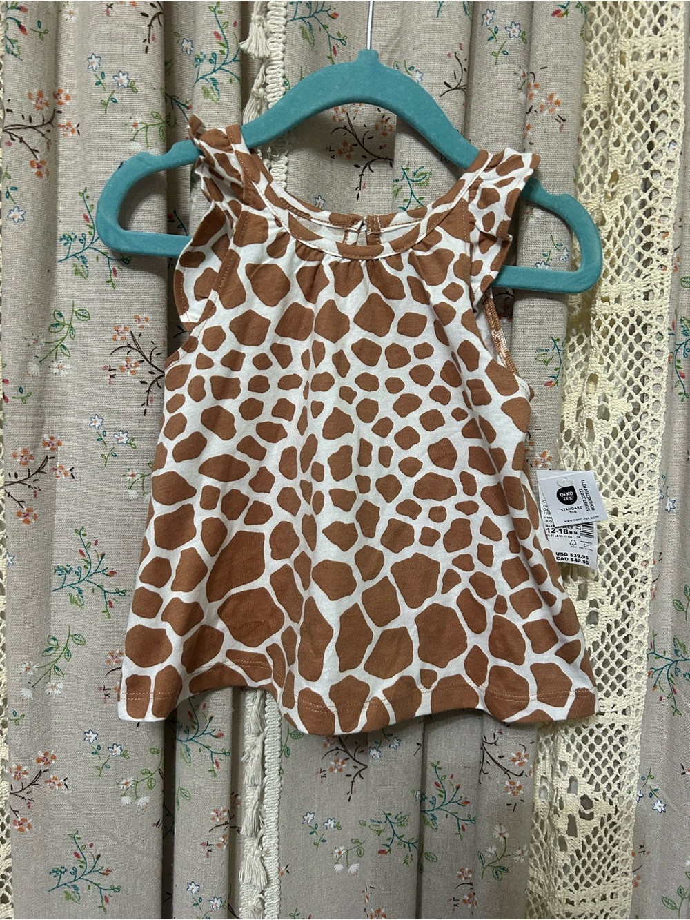 3/$30 Baby Place Giraffe Print 2 Piece Set NWT 12-18M Safari Cotton Outfit